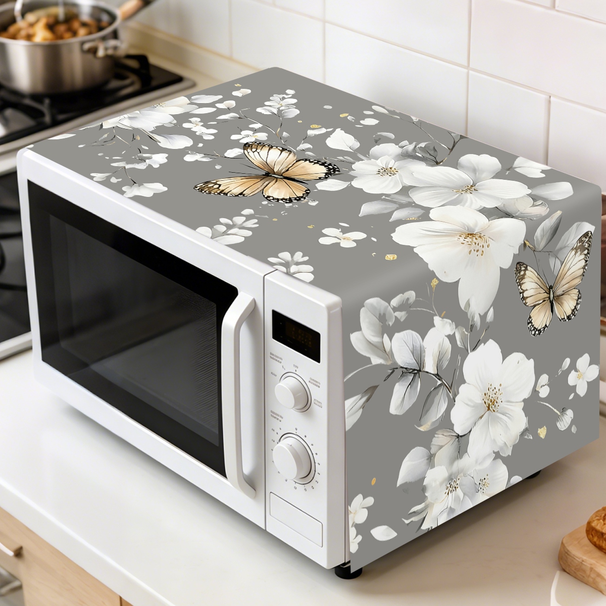 Kitchen Appliances In White - 1 adet Beyaz Çiçek Mikrodalga Toz